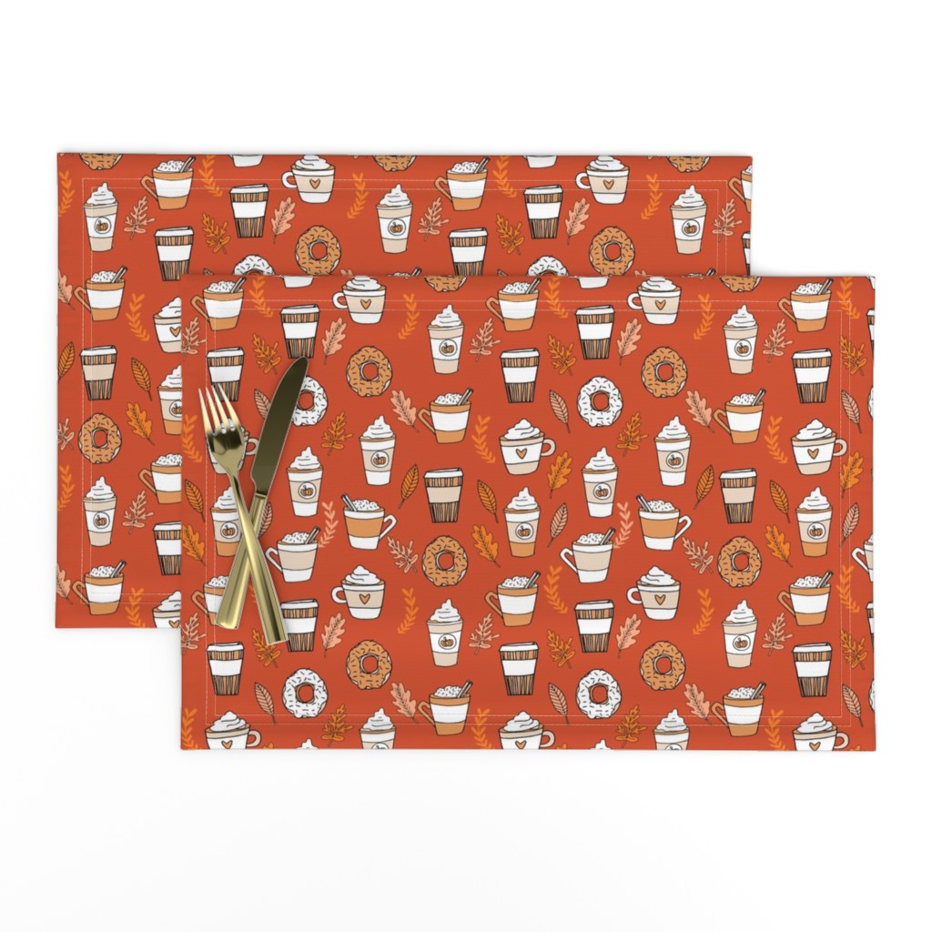 pumpkin spice latte fabric coffee and donuts fall autumn traditions rust