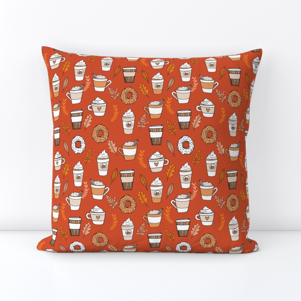 pumpkin spice latte fabric coffee and donuts fall autumn traditions rust