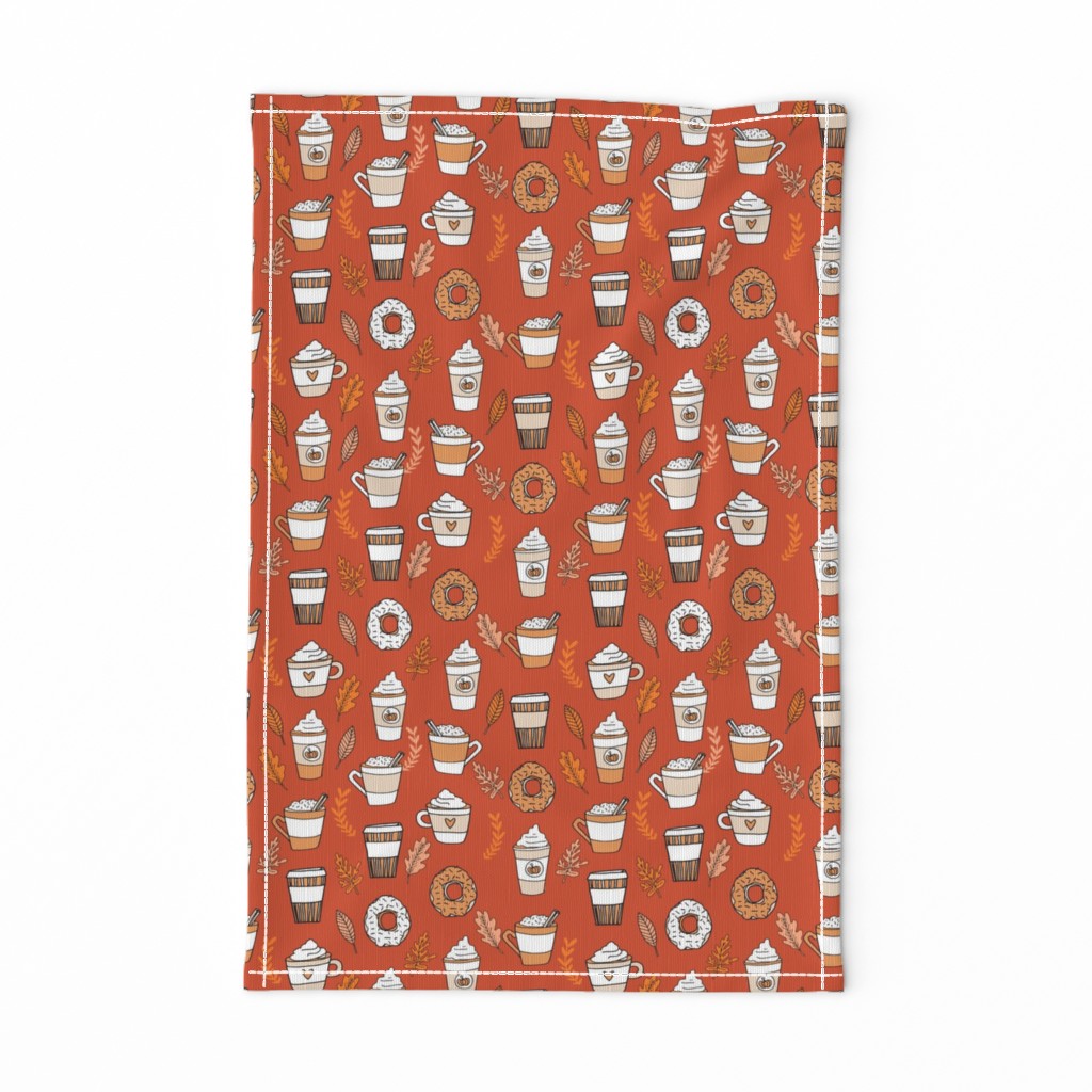 pumpkin spice latte fabric coffee and donuts fall autumn traditions rust