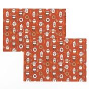 pumpkin spice latte fabric coffee and donuts fall autumn traditions rust