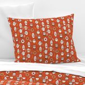 pumpkin spice latte fabric coffee and donuts fall autumn traditions rust