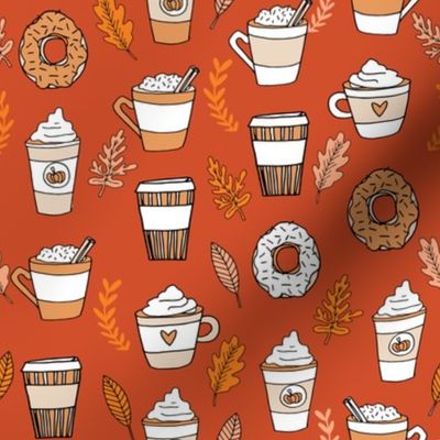pumpkin spice latte fabric coffee and donuts fall autumn traditions rust