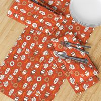 pumpkin spice latte fabric coffee and donuts fall autumn traditions rust