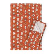 pumpkin spice latte fabric coffee and donuts fall autumn traditions rust