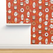 pumpkin spice latte fabric coffee and donuts fall autumn traditions rust