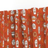 pumpkin spice latte fabric coffee and donuts fall autumn traditions rust