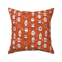 pumpkin spice latte fabric coffee and donuts fall autumn traditions rust