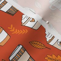 pumpkin spice latte fabric coffee and donuts fall autumn traditions rust