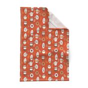 pumpkin spice latte fabric coffee and donuts fall autumn traditions rust