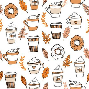 pumpkin spice latte fabric coffee and donuts fall autumn traditions