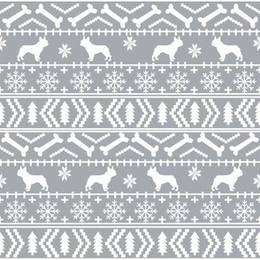 Boston Terrier fair isle christmas dog fabric grey