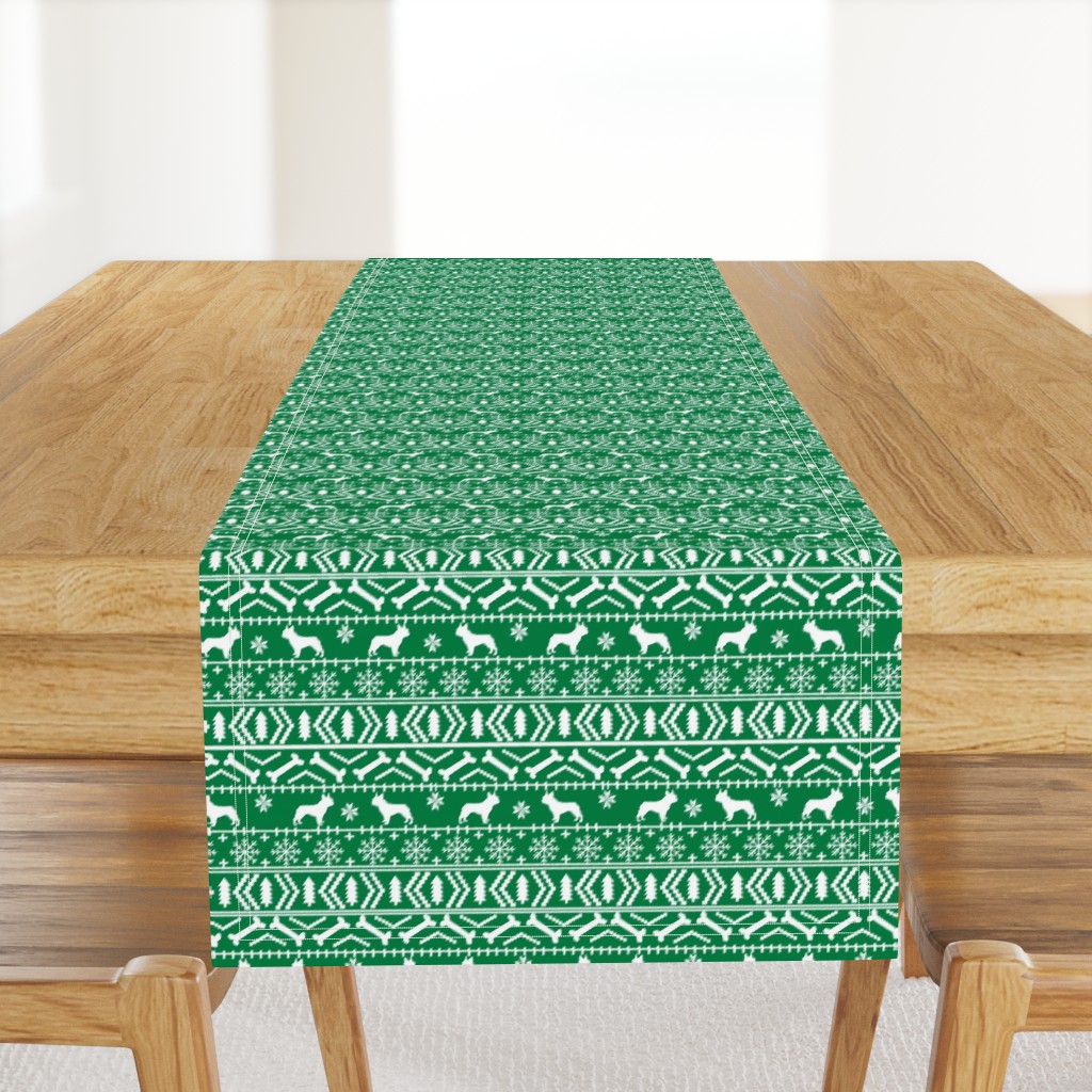 Boston Terrier fair isle christmas dog fabric green