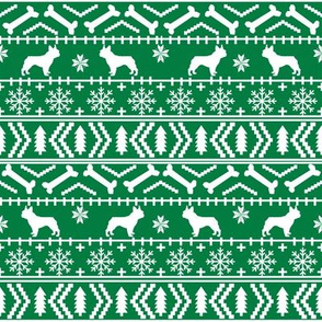 Boston Terrier fair isle christmas dog fabric green