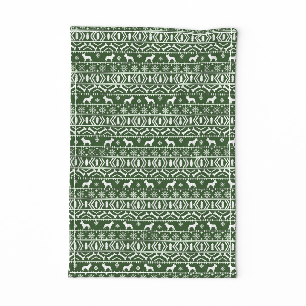 Boston Terrier fair isle christmas dog fabric med green