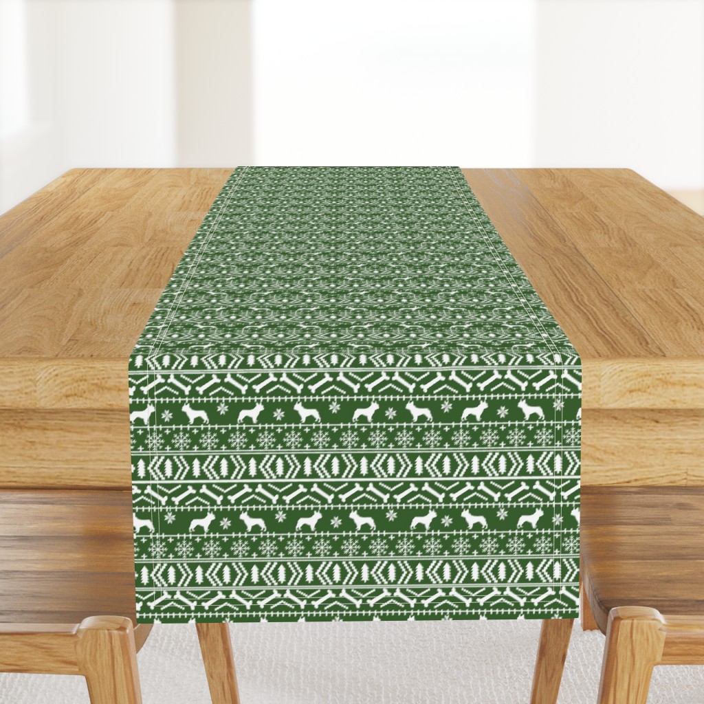 Boston Terrier fair isle christmas dog fabric med green