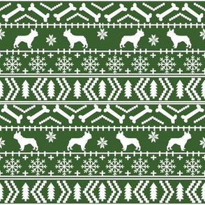 Boston Terrier fair isle christmas dog fabric med green