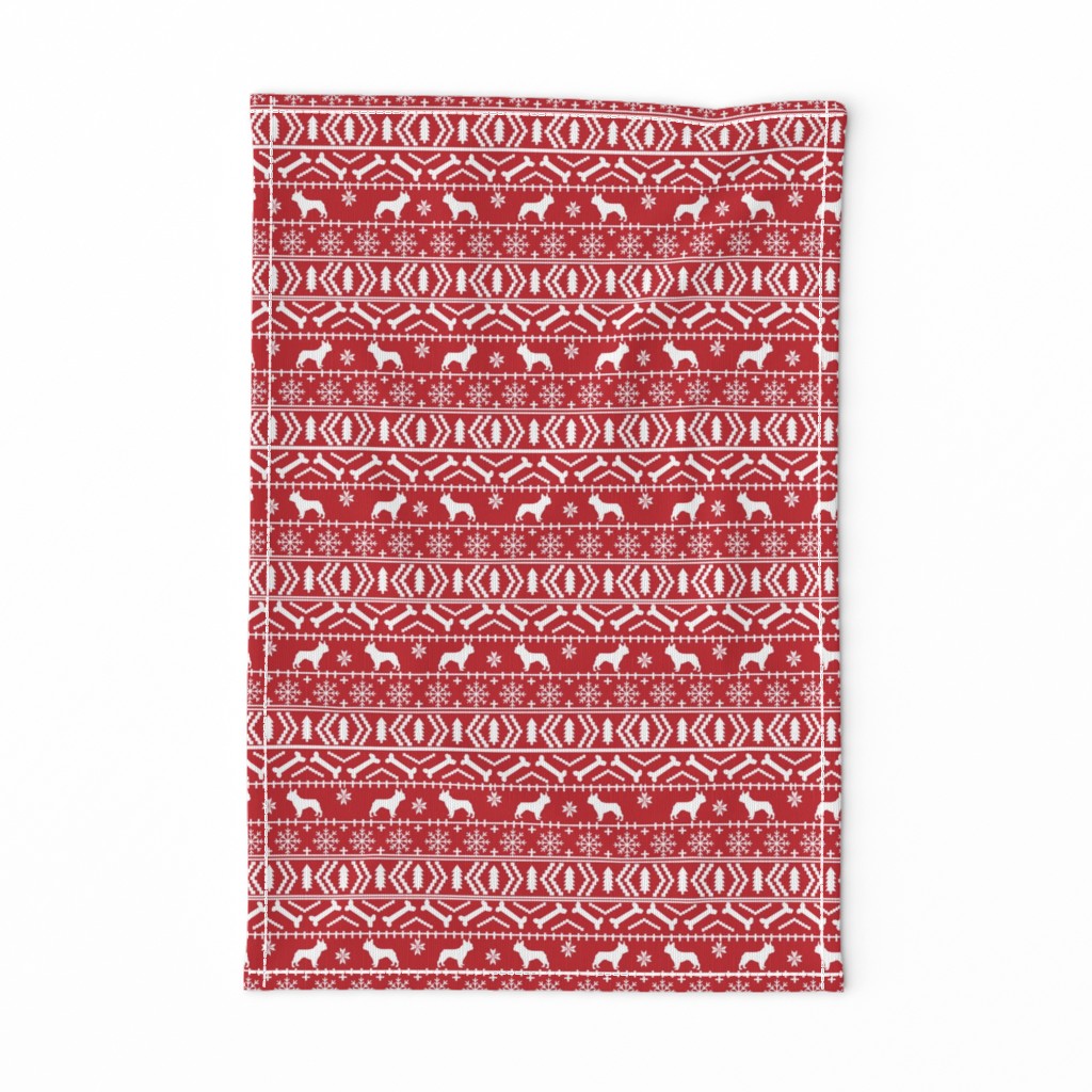 Boston Terrier fair isle christmas dog fabric red