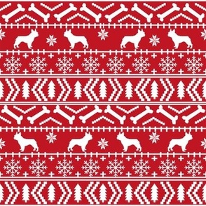 Boston Terrier fair isle christmas dog fabric red