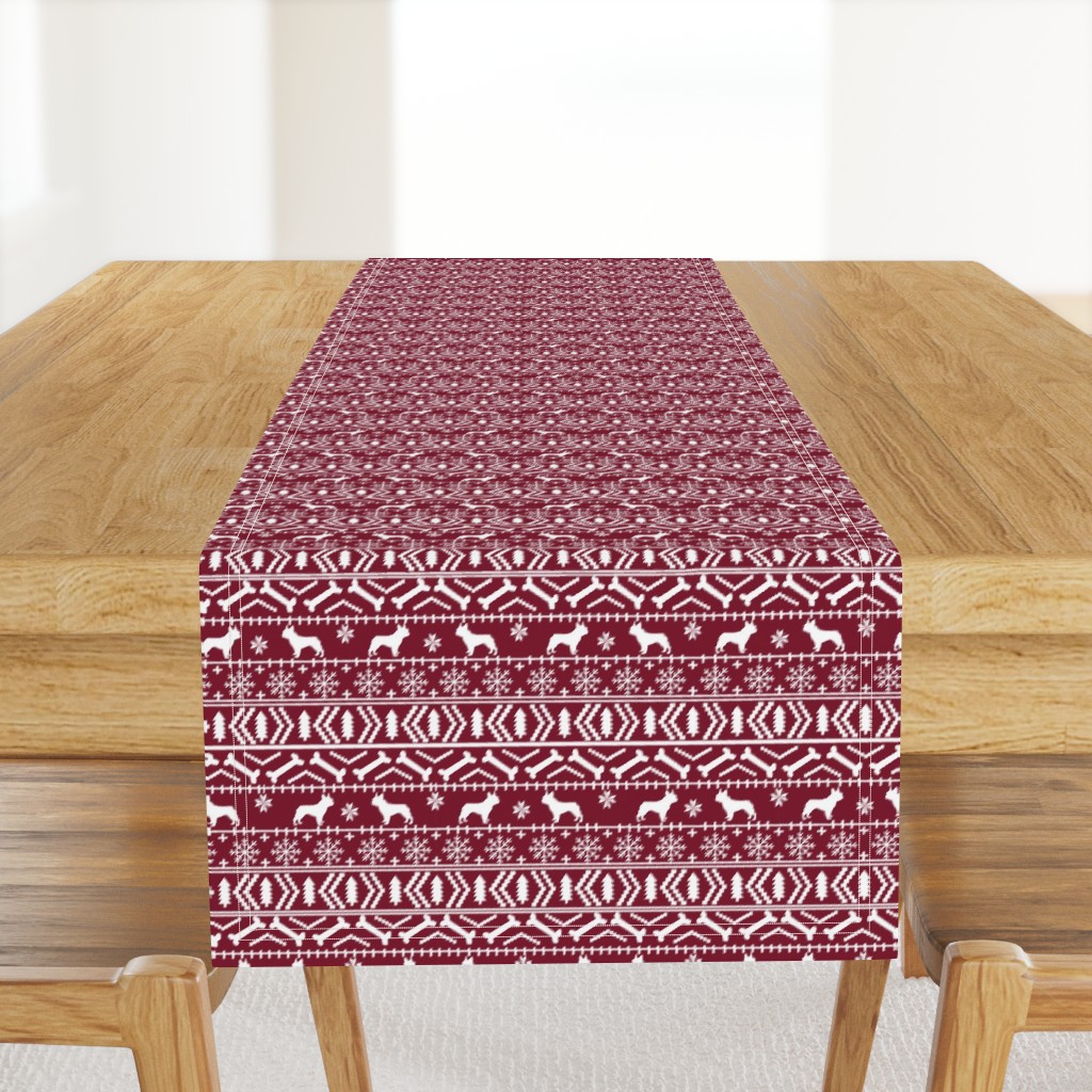 Boston Terrier fair isle christmas dog fabric maroon