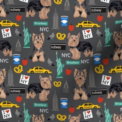 Yorkie new york city tourist yorkshire terrier dog fabric charcoal