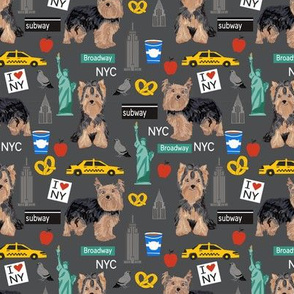 Yorkie new york city tourist yorkshire terrier dog fabric charcoal