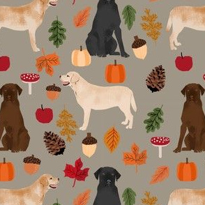 labradors in autumn fabric - yellow, black and chocolate lab fabric - medium brown