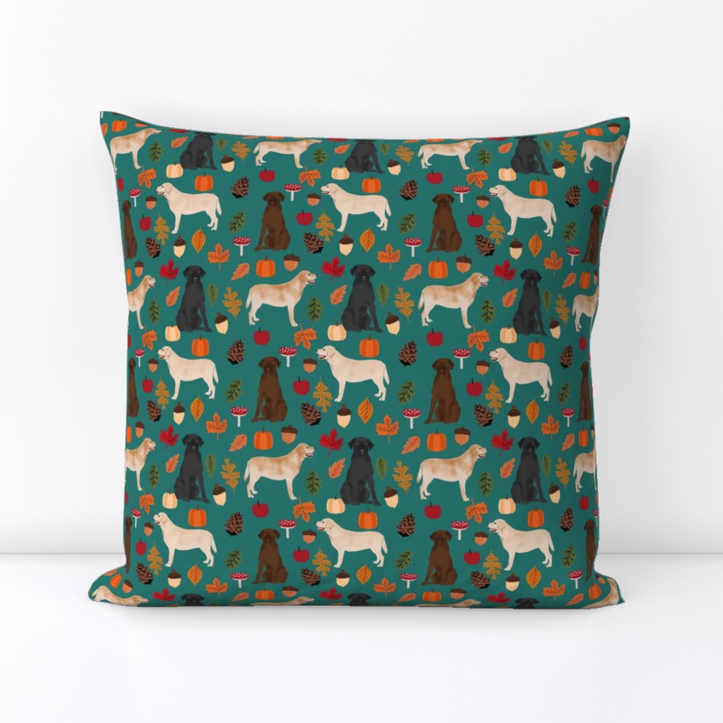 labradors in autumn fabric - yellow, black and chocolate lab fabric - eden green