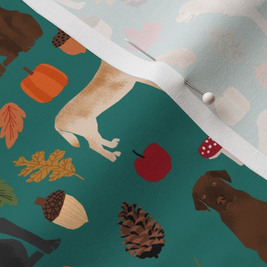 labradors in autumn fabric - yellow, black and chocolate lab fabric - eden green