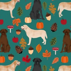 labradors in autumn fabric - yellow, black and chocolate lab fabric - eden green