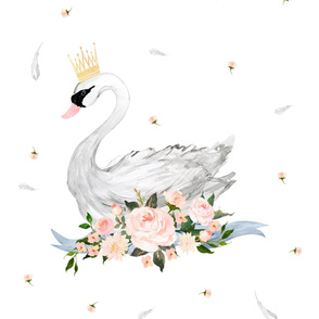 28"x36" Floral Swan with Free Falling Florals 