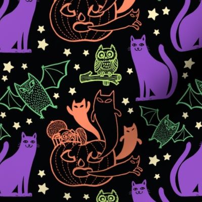 Pumpkins, Bats, & Ghosts in Midnight Multicolor
