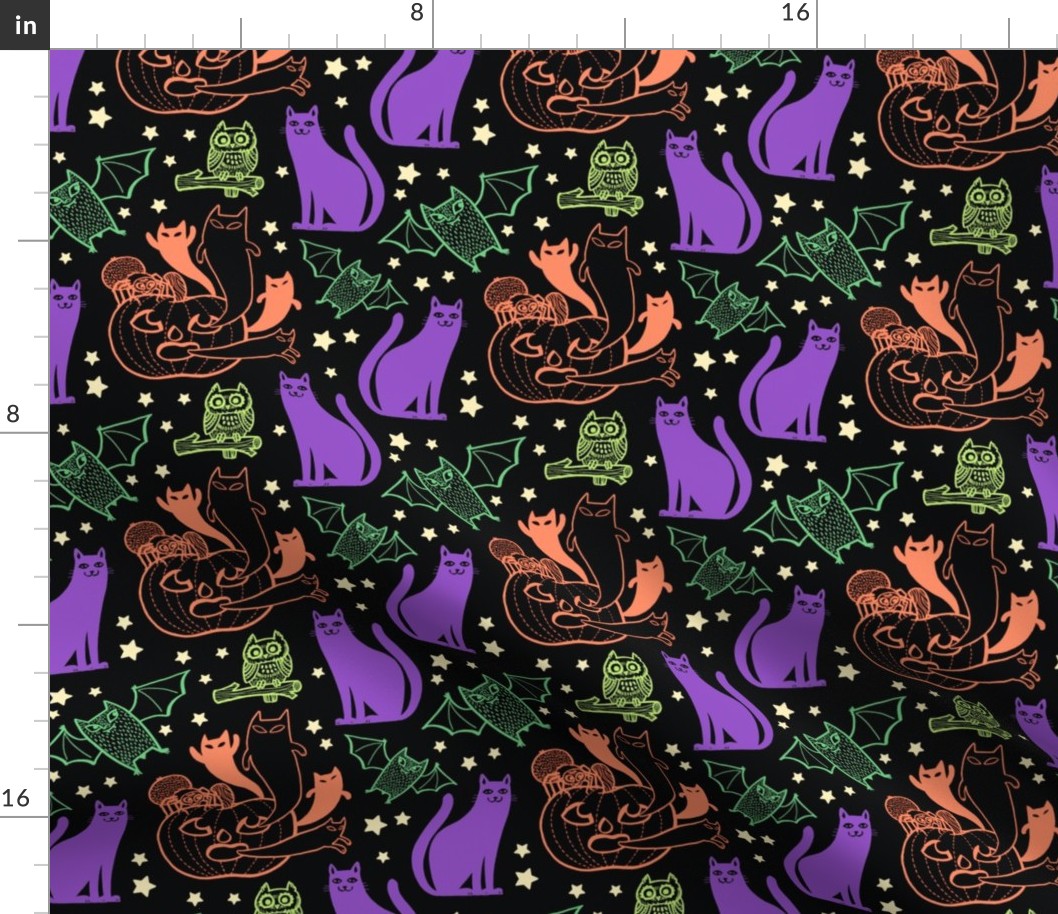 Pumpkins, Bats, & Ghosts in Midnight Multicolor