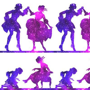 5 Cinderella fairy tales prince princess glass slippers shoes sparkles stars universe galaxy cosmic cosmos planets nebula silhouette  dancing dance ballroom palace castles watercolor effect  purple blue violet clouds  