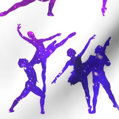 2 ballet ballerina dance dancing dancers tutu pirouette sparkles stars universe galaxy cosmic cosmos planets nebula silhouette watercolor effect  purple blue violet clouds  