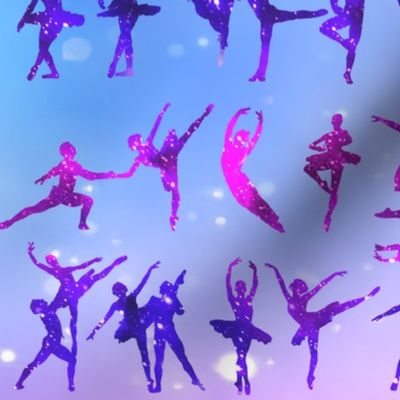 1 ballet ballerina dance dancing dancers tutu pirouette sparkles stars universe galaxy cosmic cosmos planets nebula silhouette watercolor effect  purple blue violet clouds  