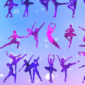 1 ballet ballerina dance dancing dancers tutu pirouette sparkles stars universe galaxy cosmic cosmos planets nebula silhouette watercolor effect  purple blue violet clouds  