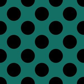 One Inch Close Black Polka Dots on Cyan Turquoise