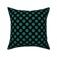 One Inch Close Cyan Turquoise Polka Dots on Black