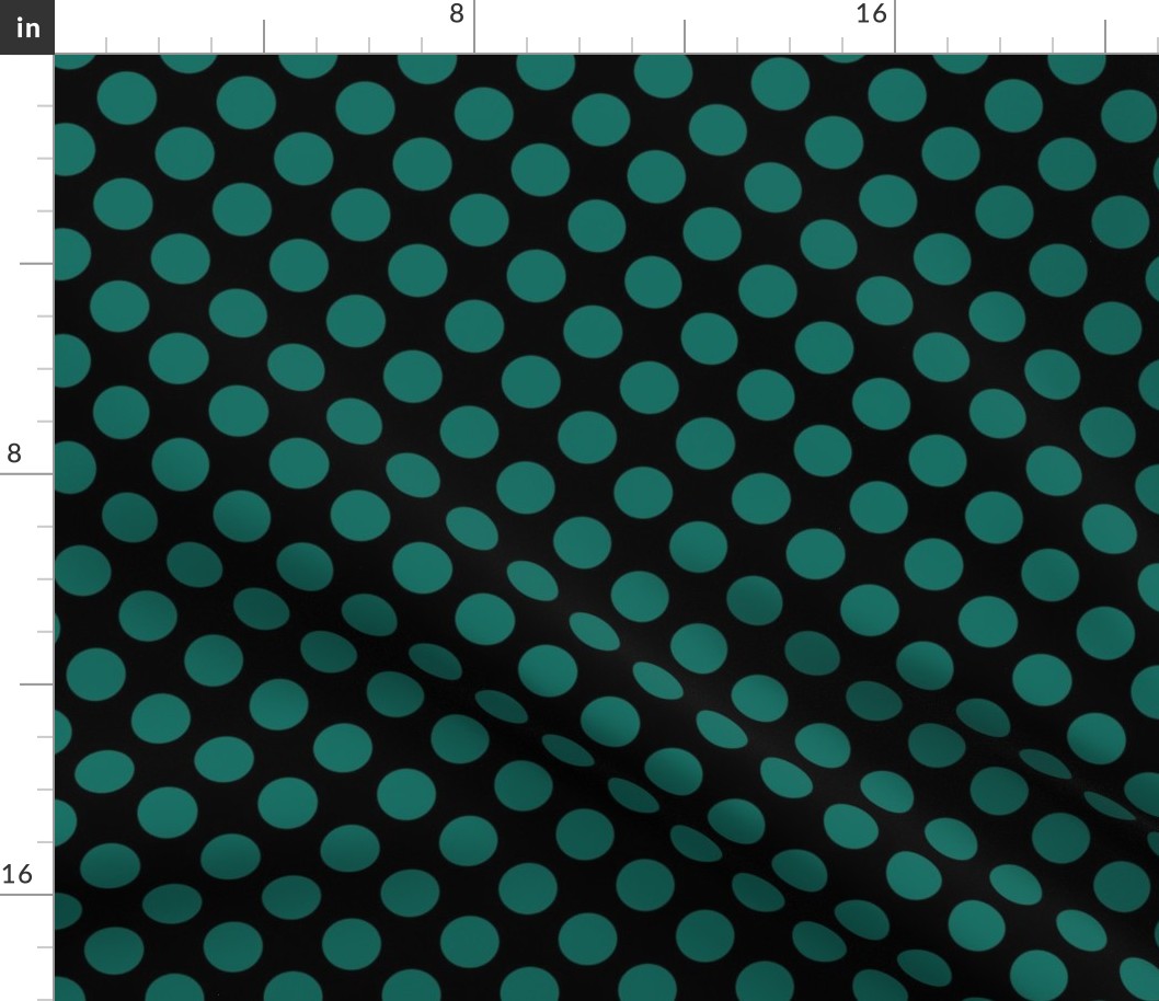One Inch Close Cyan Turquoise Polka Dots on Black