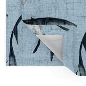 Great Whites are great! Sharks on a woven blue background