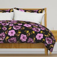 8" Plum and Gold Florals - Black