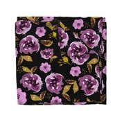 8" Plum and Gold Florals - Black