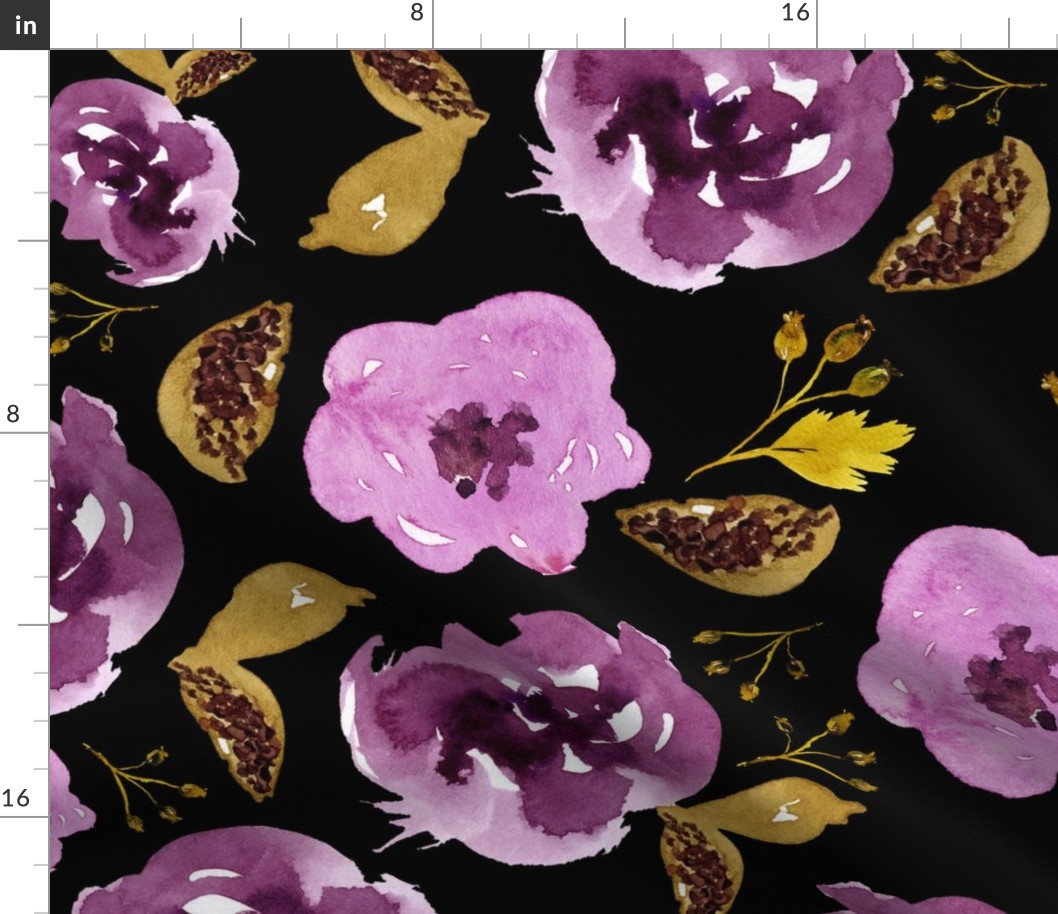 8" Plum and Gold Florals - Black
