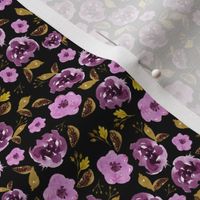 4" Plum and Gold Florals - Black
