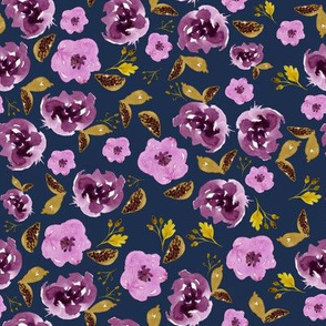 8" Plum and Gold Florals - Blue