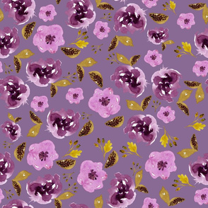 18" Plum and Gold Florals - Dark Lilac