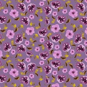 4" Plum and Gold Florals - Dark Lilac