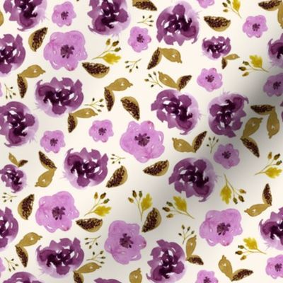 8" Plum and Gold Florals - Ivory