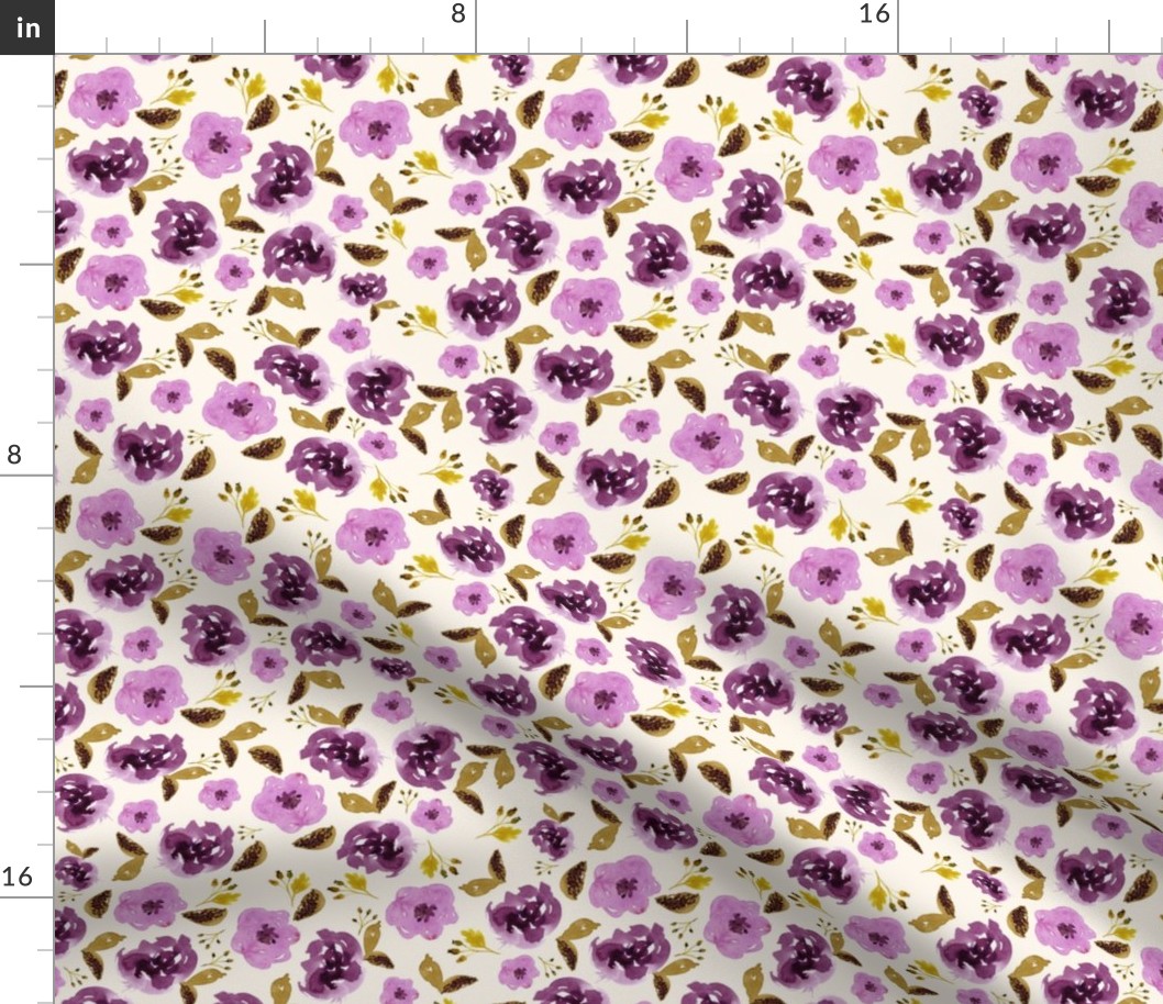 8" Plum and Gold Florals - Ivory