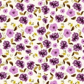 4" Plum and Gold Florals - Ivory